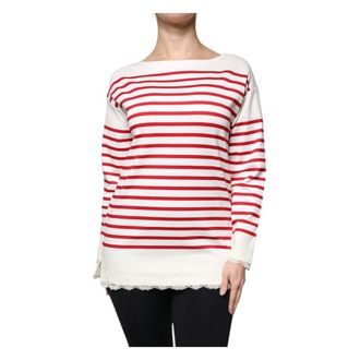 Dolce & Gabbana Round-neck Knitwear, female, White, Size: 3XS Long Sleeves Top