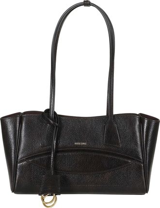 Hidesins Dark Brown Textured Shopper S Gold Logo Leather Tote Bag