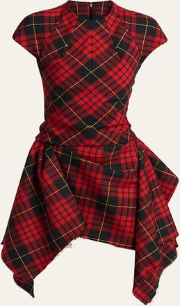 Alexander McQueen Check Cap-Sleeve Handkerchief Mini Dress