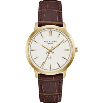 Rag & Bone Manston Leather Strap Watch, 40mm in Gold-Tone/brown at Nordstrom