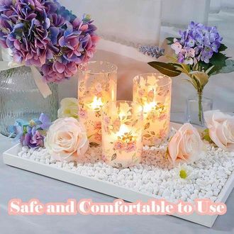 OEM Vela Led Sin Llama Con Estampado Floral: Vela Led Con Mando A Distancia, Funciona Con Pilas, Ideal Para Bodas Y Decoraci&oacute;n De Mesas De Comedor