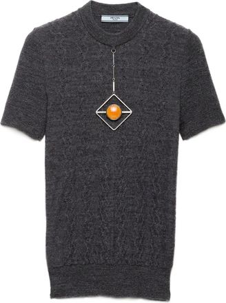 Prada pendant-embellishment short-sleeve sweater - Grey
