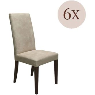 Dmora Set di Sedie Ferraris, 6 Sedie, Effetto Velluto, Imbottito, Beige