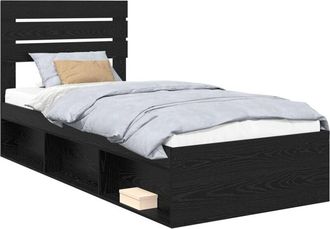 vidaXL Bed Frame with Headboard Black 75 x 190 cm Solid Pine Wood vidaXL
