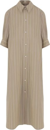Jil Sander Long Dress - Dames - Shirt Kleedjes - Beige - S - Katoen - Kleedjes