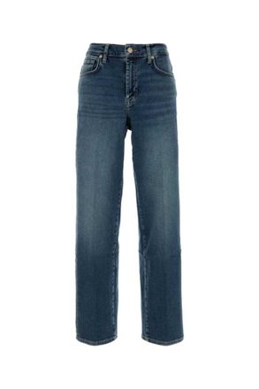 7 For All Mankind Blue Straight High Rise Jeans