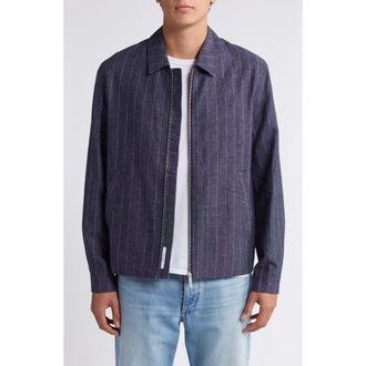 Les Deux Constantin Stripe Linen Blend Coachs Jacket in Dark Navy/Ivory at Nordstrom Rack, Size Large