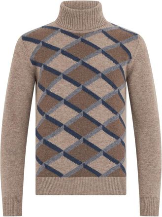 Fedeli Derby Kasjmieren Coltrui - Heren - Cashmere truien - Bruin - M - Kasjmier - Truien & Vesten