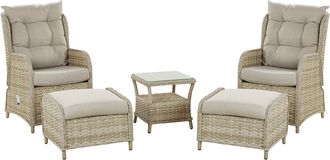 Beliani Conjunto De Muebles De Exterior Cojines De Poli&eacute;ster Marco De Aluminio Rat&aacute;n Sint&eacute;tico Beige Mesa De Vidrio Templado Estante Ponza
