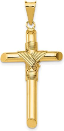 Diamond2Deal 14k Yellow Gold Polished Center Wrap Tube Cross Pendant