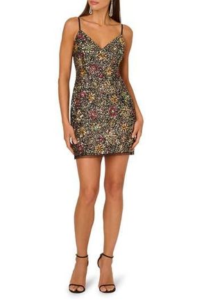 Adrianna Papell Embellished Cocktail Minidress in Black Multi at Nordstrom Rack, Size 14