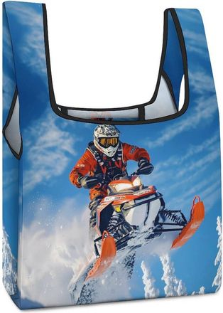 Generic Snowmobile Action Snowy Scene Shopping Bag Reusable Grocery Tote Bag Foldable Handbag for Travel Picnic