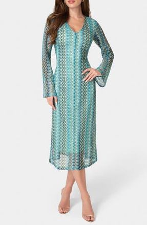 Bebe Stripe Print Long Sleeve Midi Dress in Blue Multi at Nordstrom Rack, Size X-Large