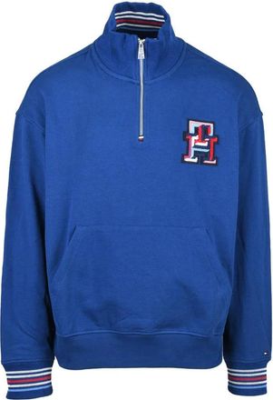 Tommy Hilfiger Royal Blue Cotton Zip Neck Sweatshirt
