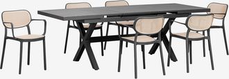 Sklum Set De Mesa De Jard&iacute;n Extensible Rectangular En Aluminio (180-240x90 Cm) Karena Y 6 Sillas De Jard&iacute;n Con Reposabrazos Omara Sklum