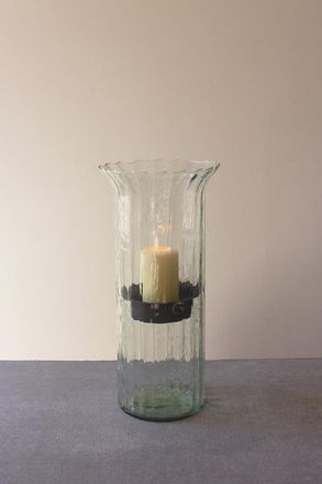 Kalalou Ribbed Glass Candle Cylinder W Rustic Insert - Large