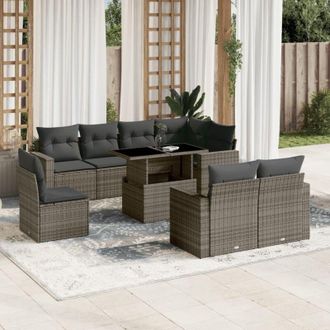 vidaXL Set De Muebles De Jard&iacute;n 9 Pzas Y Cojines Rat&aacute;n Sint&eacute;tico Gris Vidaxl