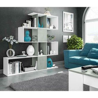 Dmora Dmora - Librer&iacute;a Dmagon, Librer&iacute;a Con 7 Compartimentos, Estante De Oficina Moderno, Unidad De Pared Con Estantes, 145x29h145 Cm, Blanco Y Cemento