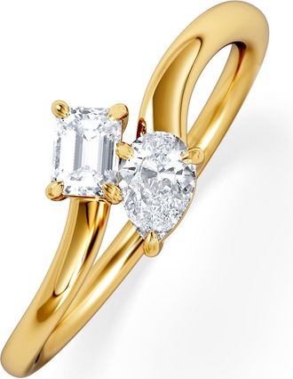 The Diamond Store Toi et Moi Emerald and Pear Cut Lab Diamond Ring 30ct F/VS in 18K Gold Vermeil