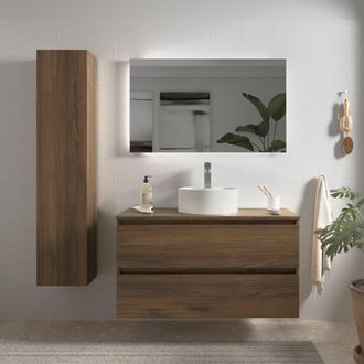 Cygnus Bath Salgar - Mueble Ba&ntilde;o Bequia 100cm Y Encimera Y Lavabo Posar Nogal100x45x56