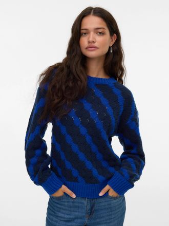 Vero Moda Strickpullover VERO MODA VMBUBLY LS O-NECK PULLOVER BOO, Damen, Gr. XS, surf the web detail:with navy blazer, Strick, Obermaterial: 100% Polyester, ge