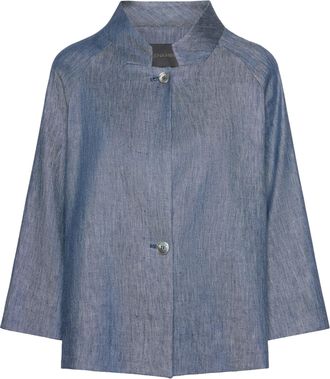 Elena Miro Cropped Muted Blue Textured Woven Jacket