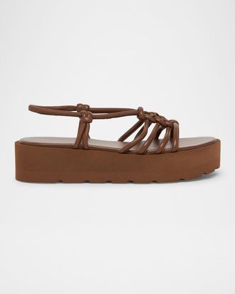 Gianvito Rossi Knotted Leather Slingback Flatform Sandals