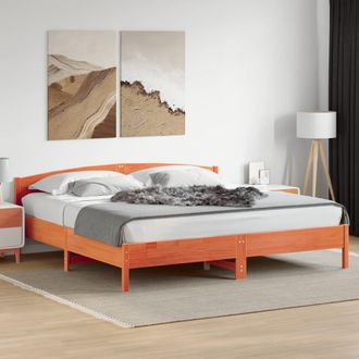 vidaXL Vidaxl - Cama Sin Colch&oacute;n Madera Maciza De Pino Marr&oacute;n Cera 180x200 Cm