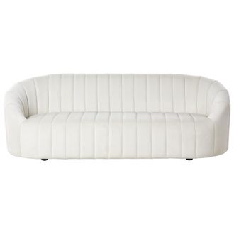Beliani Sof&aacute; 3 Plazas Terciopelo Asiento Acolchado Respaldo Bajo Retro Contempor&aacute;neo Blanco Crema Malung