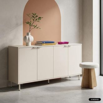 Sweeek Aparador de madera y metal con 4 puertas, 160cm, beige