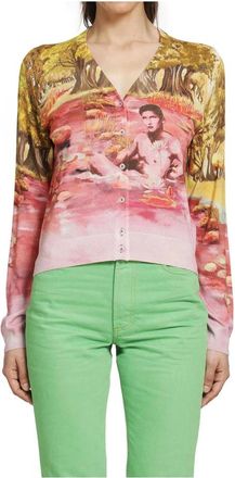 Versace Cardigans, female, Multicolor, Size: XS Printed Silk Knit Cardigan