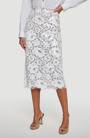 L'agence Makena Sequin Lace Midi Skirt in White at Nordstrom, Size 10