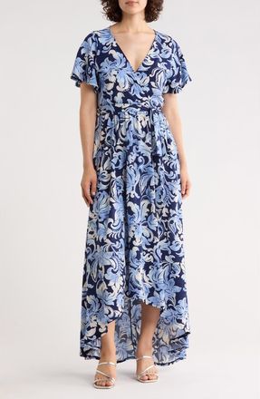 West K Flutter Sleeve High-Low Dress in Blue/Navy Paisley at Nordstrom Rack, Size X-Small