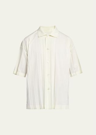 Homme Pliss&eacute; Issey Miyake Mens Edge Pleated Short-Sleeve Shirt