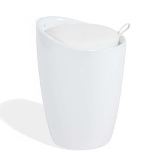 No Brand Sgabello Pouf In Abs Con Cuscino Ecopelle Bianco 36x36xh50 Cm