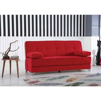 Dmora Sof&aacute; Cama Dasson, Sof&aacute; Cama Con Almacenaje Lineal Con 2 Cojines Incluidos, Sof&aacute; De Sal&oacute;n En Tela Acolchada Con Apertura Clic-clac, 190x87xh91 Cm, Rojo