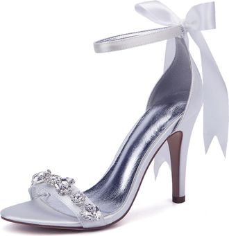 Generic Wedding Bridal Shoes Womens Heels Ankle Strap High Open Toe Sandals Bridal Stiletto Prom Party Dress Shoes 10.5Cm,White,7 UK