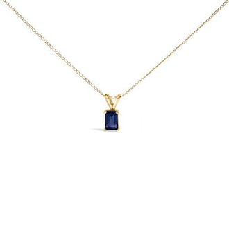 House of Brilliance 14K Gold 6x4MM Emerald Cut Gemstone Solitaire Pendant Necklace in Blue Sapphire | Yellow at Nordstrom