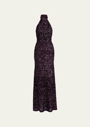 Silvia Tcherassi Dido Sequined Halter Trumpet Gown
