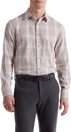 Bugatchi Karl Shaped Fit Plaid Cotton Button-Up Shirt in Camel at Nordstrom, Size Xx-Large