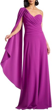 Tadashi Shoji One Shoulder Cape Sleeve Crepe Gown in Magenta at Nordstrom, Size X-Large
