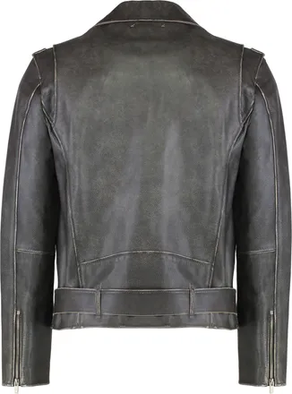 Golden Goose Mens Leather Jacket With Distressed Treatment Black Cow Hide