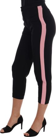 Dolce & Gabbana Womens Black Stretch Pink Stripes Capri Pants