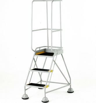 Loops 3 Tread Mobile Warehouse Steps & Guardrail GREY 1.7m Portable Safety Stairs