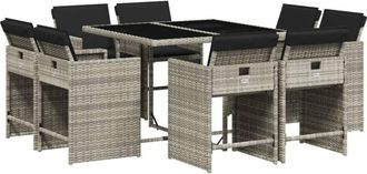 vidaXL Set Comedor De Jard&iacute;n 9 Pzas Cojines Rat&aacute;n Sint&eacute;tico Gris Claro Vidaxl