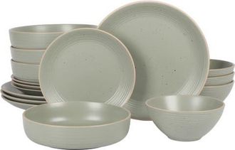 Gibson Home Dinah Double Bowl Stoneware Embossed Dinnerware Set in Green at Nordstrom