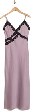 Leith Lace Trim Satin Maxi Dress in Purple at Nordstrom Rack, Size X-Large
