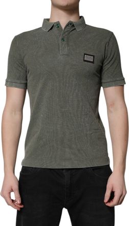 Dolce & Gabbana Army Green Logo Plaque Cotton Polo Shirt Mens T-shirt