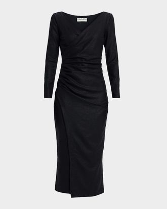 La Petite Robe Di Chiara Boni Yono Ruched Shimmer Bodycon Midi Dress