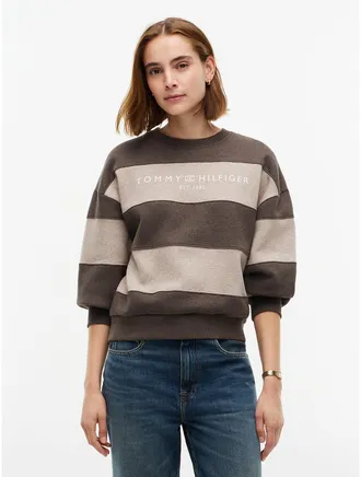 Tommy Hilfiger Womens Tommy Logo Sweatshirt - Brown Stripe - XS